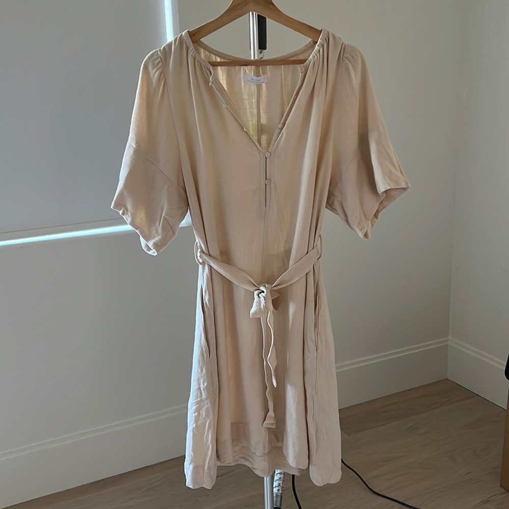 Oak + Fort Cream Linen Dress w/ Pockets and Belt